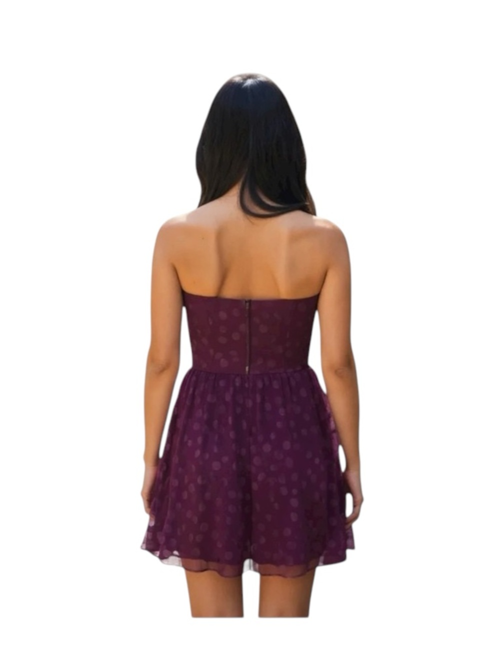new Guess 𖦹 Chiffon Strapless Polka Dot Cocktail Dress 𖦹 Amethyst Purple 𖦹 4 - Picture 14 of 16